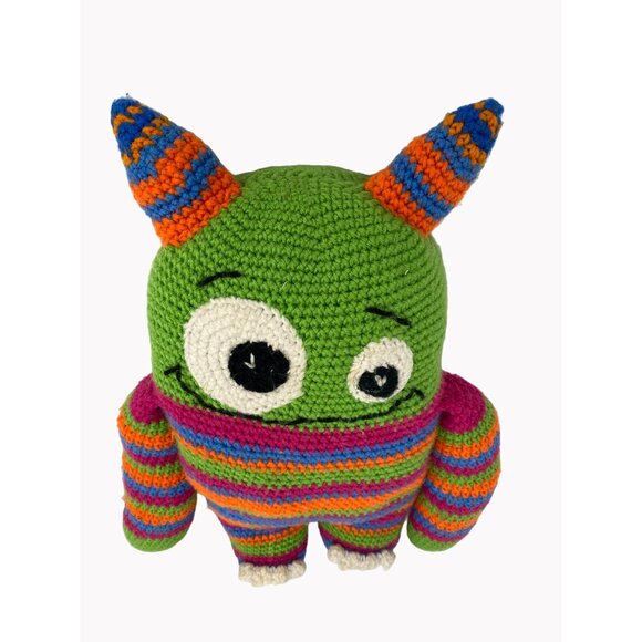 Hand knitted 17" plush alien Pride Rainbow body with horns - Picture 2 of 12
